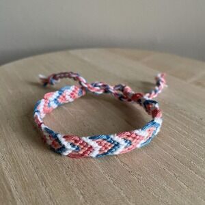 Amaia Chevron Woven Friendship Bracelet OS Pink Blue White Women Cotton Tie